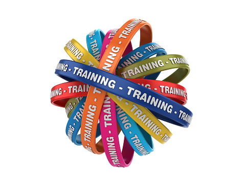 Circular Ribbons with TRAINING Word - White Background - 3D Rendering