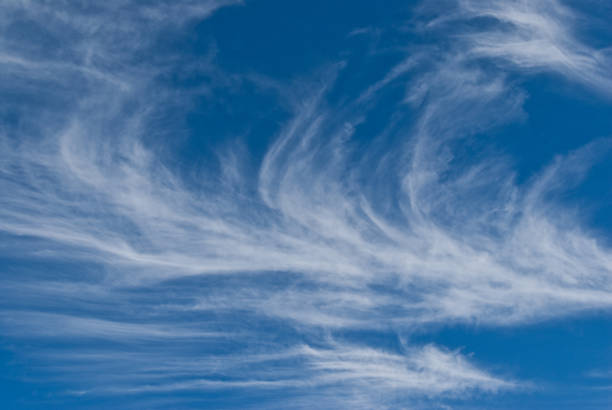 Cirrus Clouds in a Blue Sky Cirrus clouds appear in a blue sky over the Pumphouse Natural Area near Flagstaff, Arizona, USA. jeff goulden cloud backgrounds stock pictures, royalty-free photos & images