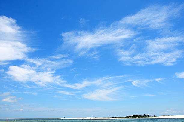 Cirrus clouds over ocean Pretty swirling cirrus clouds over ocean wispy stock pictures, royalty-free photos & images