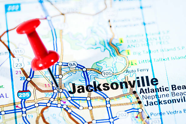 US cities on map series: Jacksonville, Florida US cities on map series: Jacksonville, Florida north carolina us state photos stock pictures, royalty-free photos & images