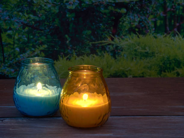 Citronella candles used as mosquito repellant stock photo