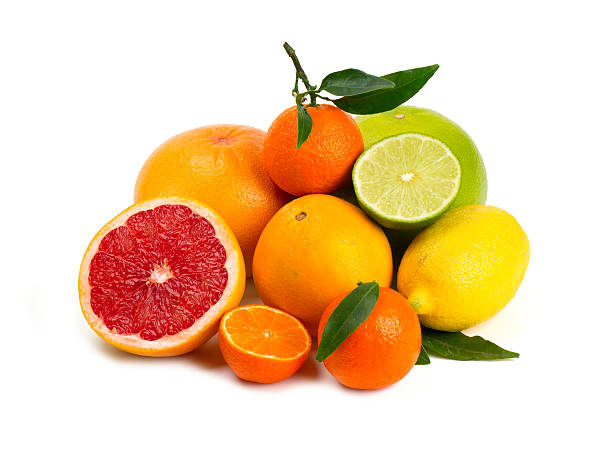 citrus fruits isolated on white background  citrus fruit stock pictures, royalty-free photos & images