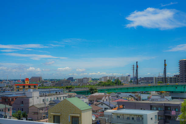 City and blue sky of Katsushika stock photo