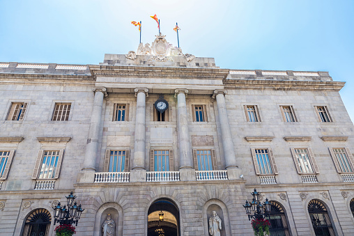 Facade of Barcelona city hall in Sant Jaume square in Catalonia, Spain
