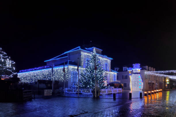 City hall of Gouvieux decorated for Christmas stock photo
