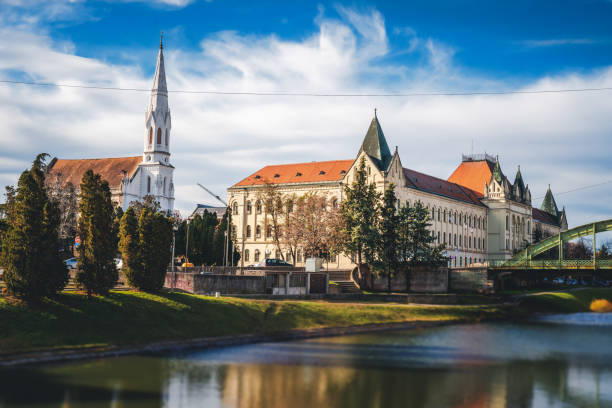 City in Serbia, Zrenjanin. Beautiful city landscape, view of the city center and the river stock photo