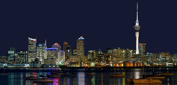 City of Auckland, New Zealand, at night stock photo