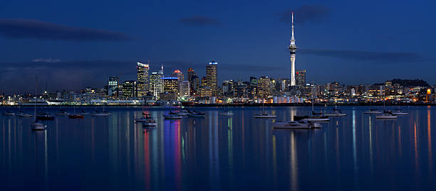 City of Auckland, New Zealand, at night stock photo