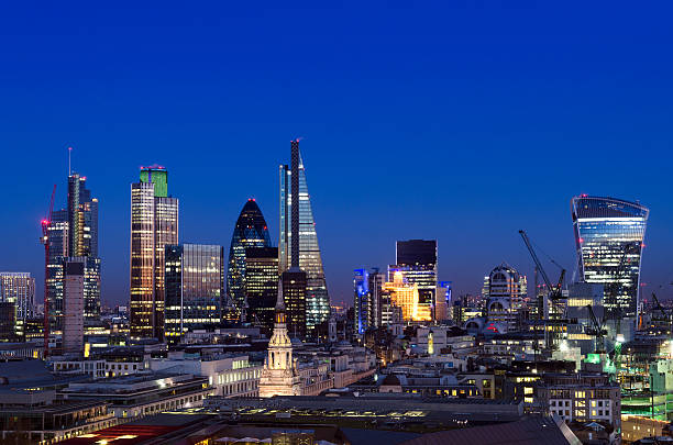City of London skyscrapers at night stock photo