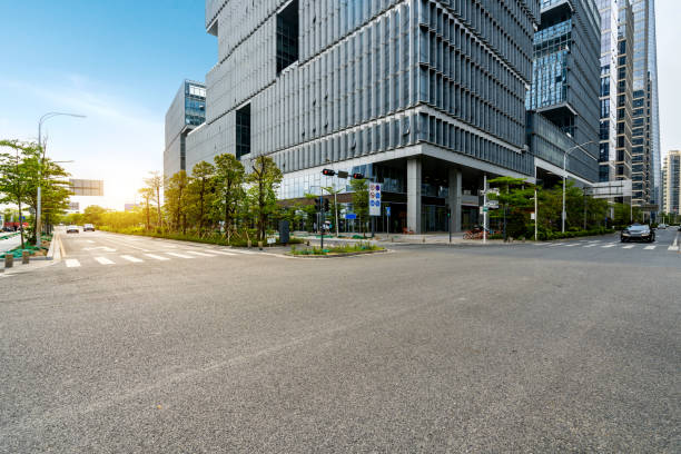 City roads and modern office buildings in Shenzhen, China stock photo