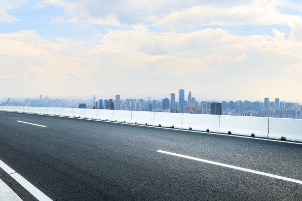 City skyline and empty asphalt road in Chongqing stock photo