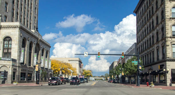 City Streets Of Downtown Saginaw Michigan stock photo