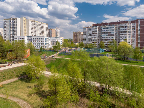 Cityscape in Zelenograd Administrative District in Moscow, Russia stock photo