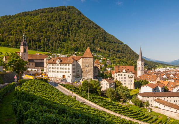 Cityscape of Chur, capital of Graubunden, Switzerland stock photo