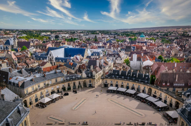 Cityscape view of Dijon, Liberation Plaza, Dijon, France stock photo