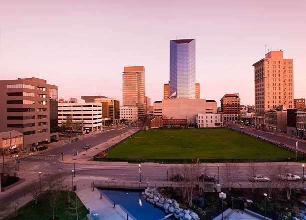 Cityscape view of Lexington at dusk stock photo