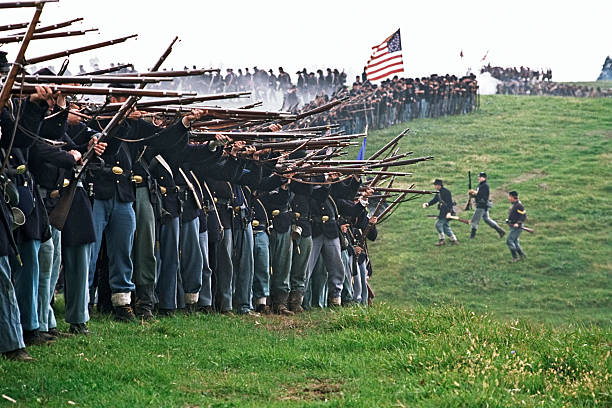 US Civil War Infantry Line of Battle Shenandoah Valley Virginia  historical reenactment stock pictures, royalty-free photos & images