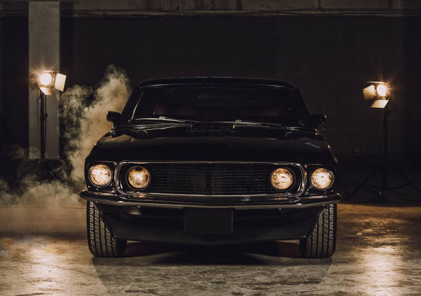 Classic Black Car In Garage