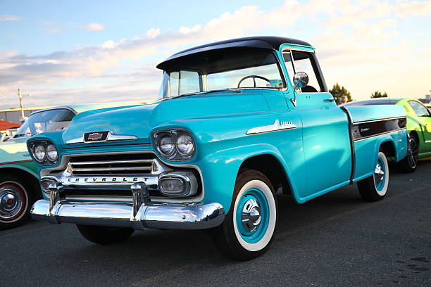 Classic Chevy Truck in parking lot stock photo