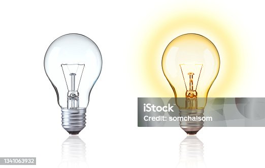 istock Classic light bulb isolate on white background. Turn on and turn off of Tungsten light bulb show big idea,  innovation, save energy, idea of Evolution, old style or retro light bulb Concept. 1341063932
