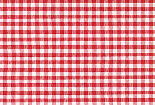 Classic linen tablecloth texture Red and white classic checked tablecloth texture with copy space checked pattern stock pictures, royalty-free photos & images