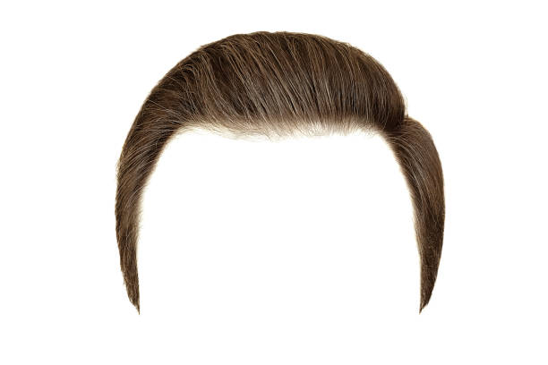 peinado de los hombres clásicos. pelo marrón aislada sobre fondo blanco - peluca fotografías e imágenes de stock