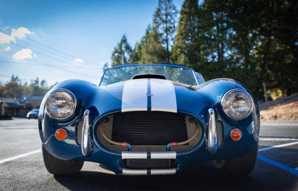 Classic rare American muscle car, blue Ford Shelby Cobra 427 in Placerville CA stock photo