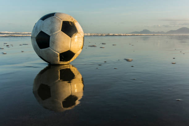 Classic Soccer Ball on a Beach stock photo