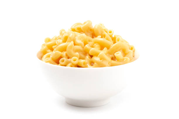 Classic Stovetop Macaroni and Cheese on a White Background stock photo
