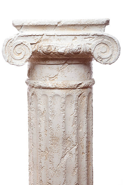 Classical scroll architectural pillar against white backdrop stock photo