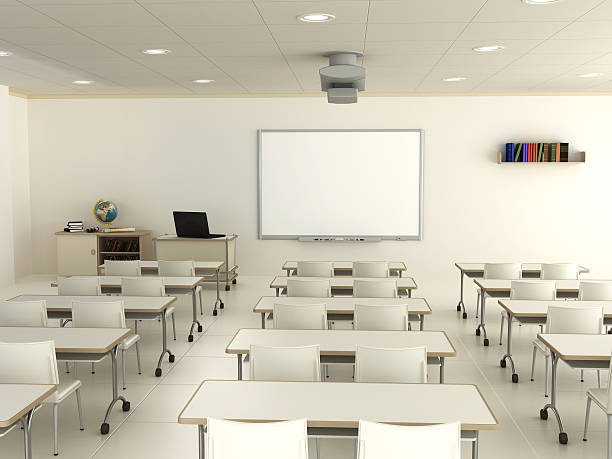 classroom with interactive whiteboard - 課室 插圖 個照片及圖片檔