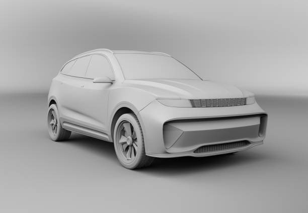 Clay rendering of electric SUV on simple background stock photo