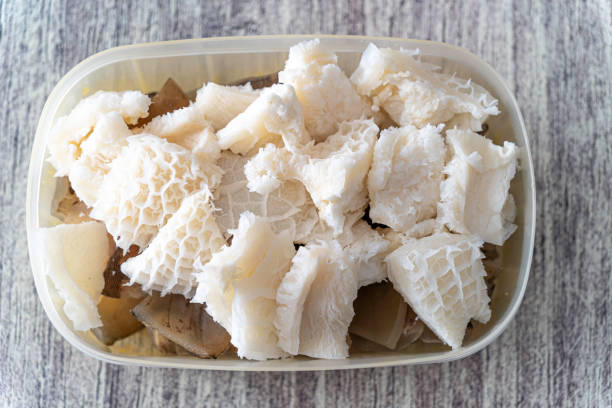 Cleaned beef Honeycomb tripe ready for cooking stock photo