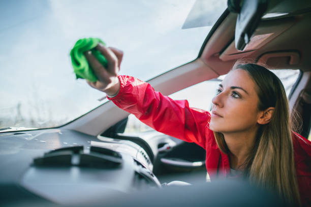 Cleaning car interior stock photo