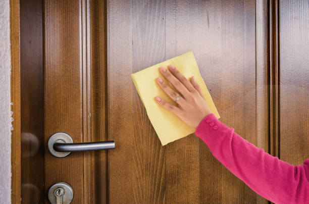 cleaning door woman hand cleaning wooden door clean wooden doors stock pictures, royalty-free photos & images