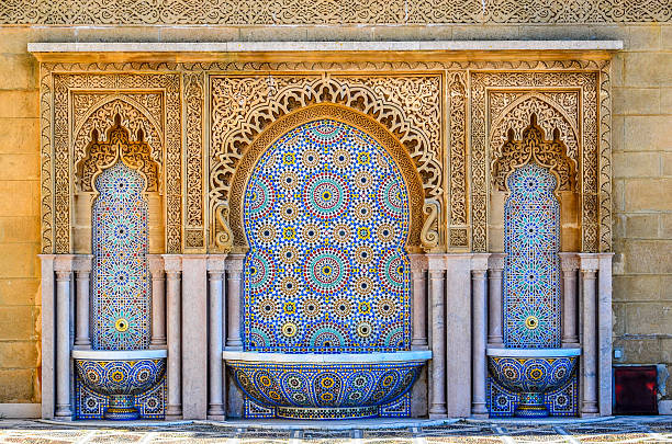Cleansing fountains on Moroccan mosque stock photo