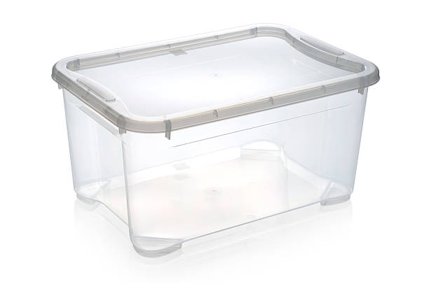 Clear plastic storage box on white background Empty plastic container isolated on white.. plastic container stock pictures, royalty-free photos & images