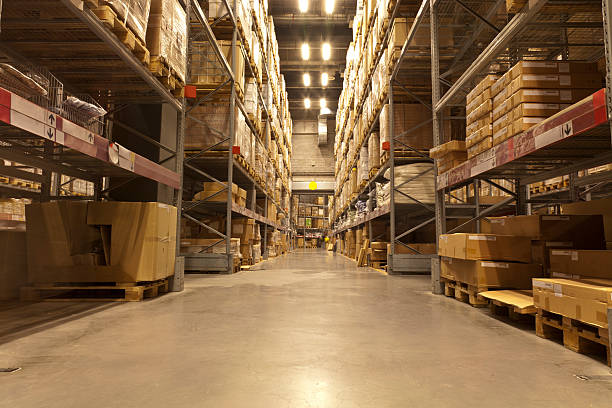 Clear View of Aisle Way At Distribution Warehouse stock photo