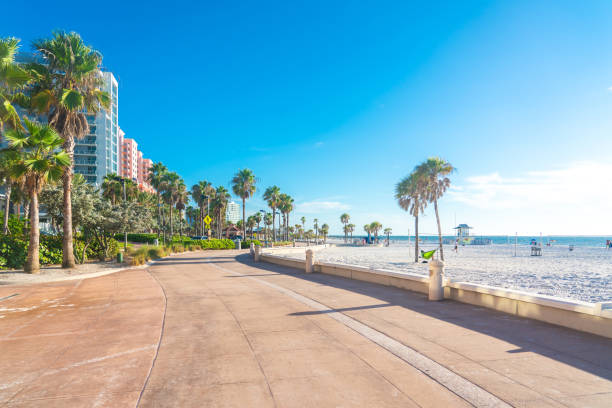 clearwater beach met prachtig wit zand in florida usa - gulf coast states stockfoto's en -beelden