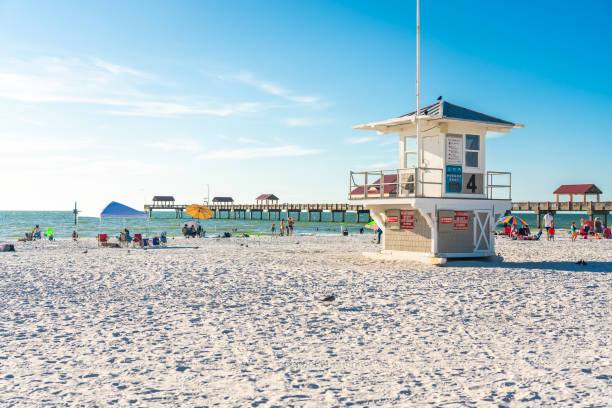 Clearwater beach with beautiful white sand in Florida USA stock photo