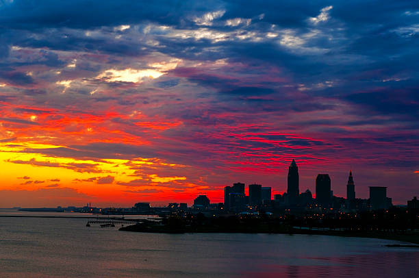 Cleveland sunrise sky stock photo