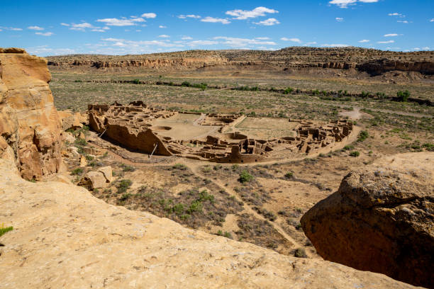 Cliff view of Pueblo Bonito at Chaco Culture National Historic Park, Chaco Canyon New Mexico stock photo