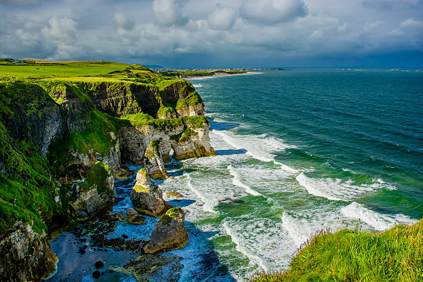 Cliffs near Portrush in Northern Ireland stock photo