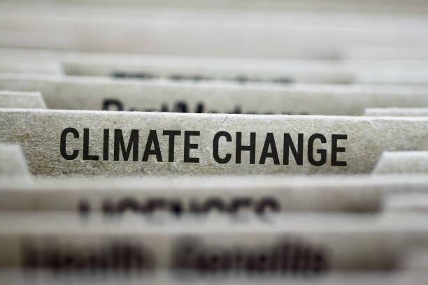 Climate change labeled file folder tab stock photo