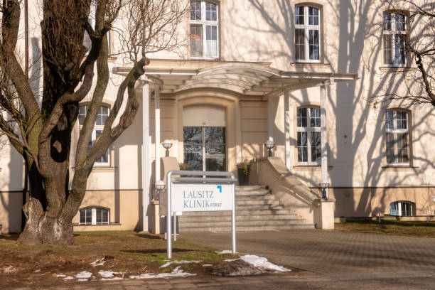 Clinic in Lausitz Forst in Germany near the border with Poland, treating patients from both Germany and Poland Lausitz, Germany-February 2019: Clinic in Lausitz Forst in Germany near the border with Poland, treating patients from both Germany and Poland abortion clinic stock pictures, royalty-free photos & images