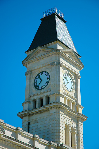 Clock tower downtown Oamaru in New Zealand