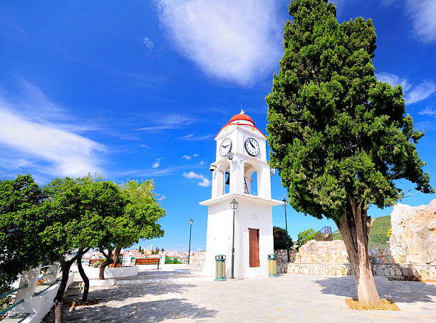 Clock tower in Skiathos, Greece stock photo