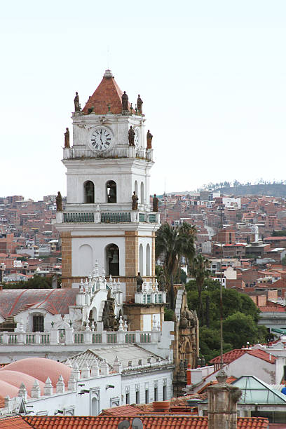 ClockTower of Metropolitan Cathedral in Surce, Bolivia stock photo