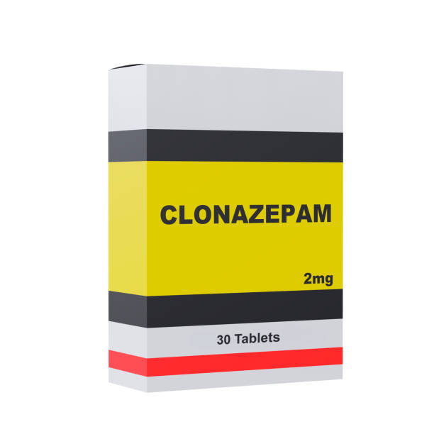 Clonazepam is a drug of the pharmacological class of benzodiazepines, used in the treatment of seizures, sedative, muscle relaxant and tranquilizer, isolated on white background stock photo