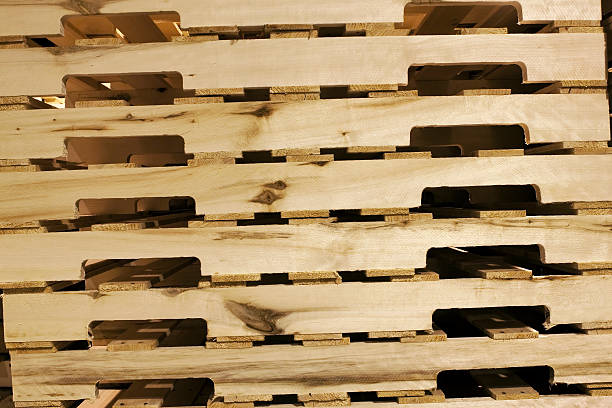 Close up Detail - a stack of new wood palates stock photo